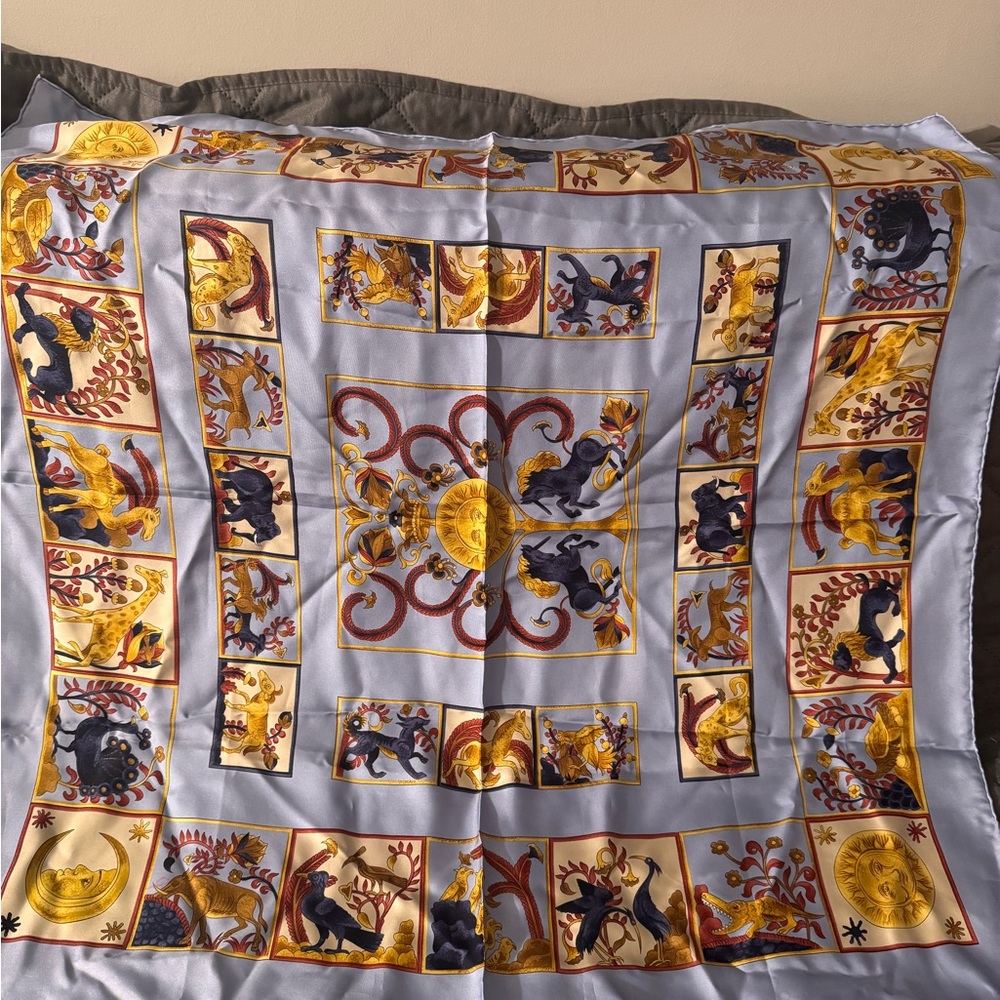 Dior Luxury Silk Scarf in Blue and Gold
